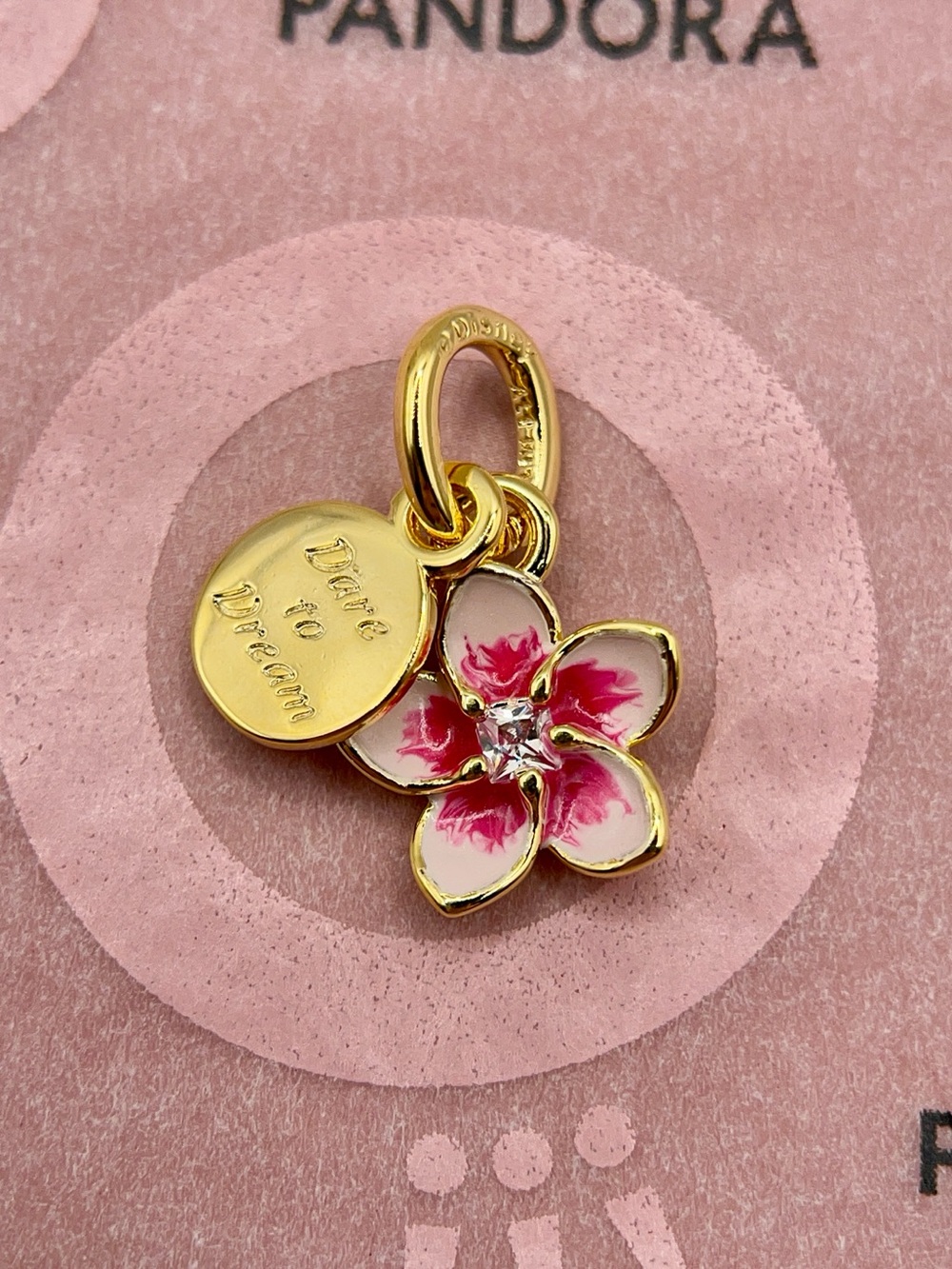 Pandora Disney Moana Flower Dare to Dream Gold-Plated Dangle Charm